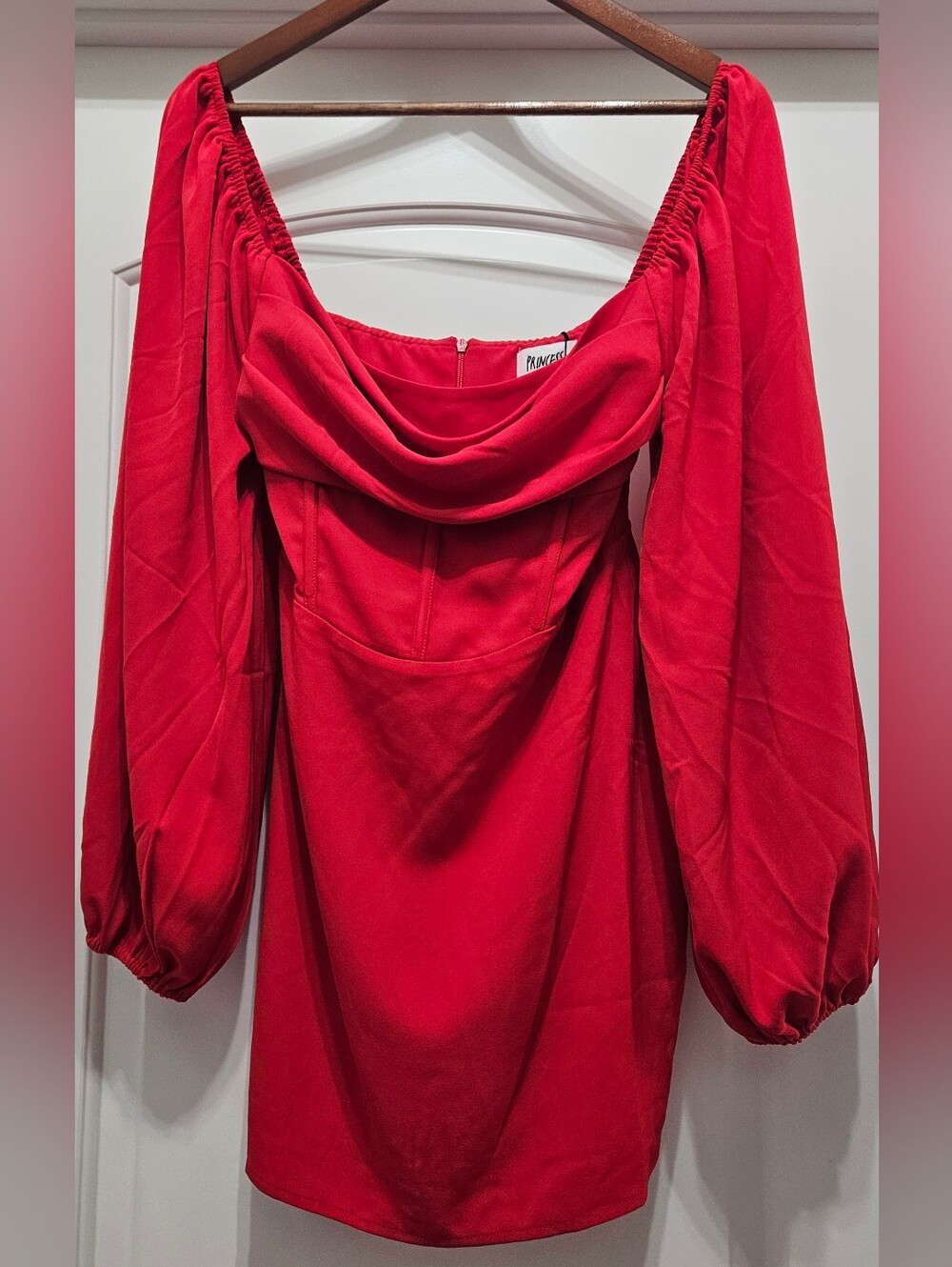 Princess Polly Red Off-Shoulder Cowl Neck Tunic